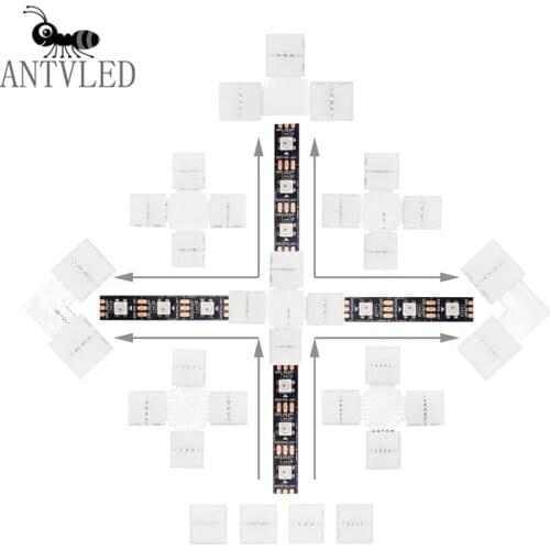 Led Strip Connector 2/3/4/5PIN Corner 10mm T/L/X Shape Solderless For WS2811 WS2812B 3528 5050 5630 RGB Led Strip Light