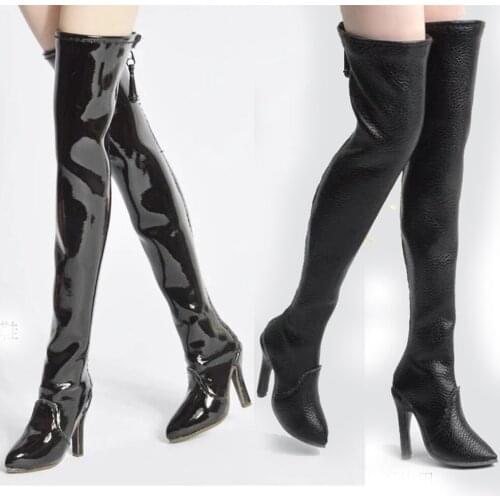 In Stock 1/6 Scale Female Black Mirror/Matte Boots Model Women Shoes Jackboots Fit For 12" Inch JO UD Action Figure Doll Body