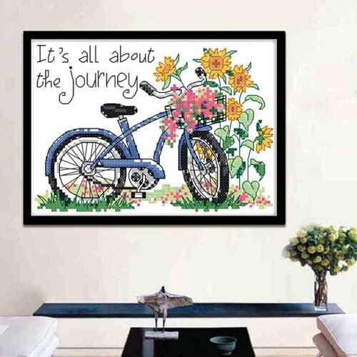 Bicycle Journey Stamped Cross Stitch Kit DIY Handmade Needlework for Beginners Kids Adults