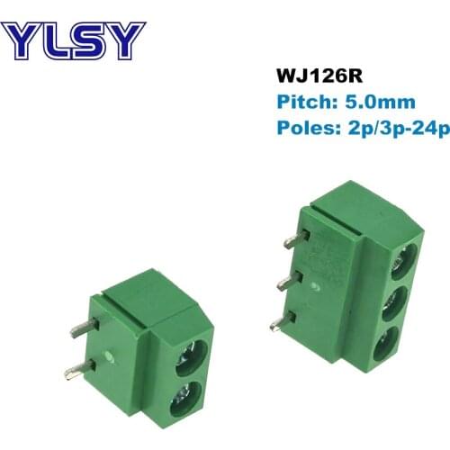 50/100pcs Pitch 5.0mm Screw PCB Terminal Block Connector Right Angle Pin 2P 3P WJ126R 5mm Morsettiera Connectors 300V 10A 14AWG