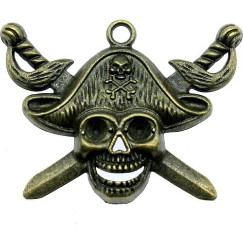 WYSIWYG 2pcs 45x34mm 2 Colors Antique Silver Color Antique Bronze Plated Pirate Skull Pendants Skull Pirate Pendants Charm