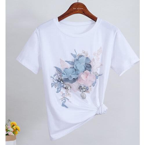 Pure Cotton White Short-sleeved T-shirt Women 2021 Summer New Korean Version Loose and Thin Flower Embroidery Half-sleeved Top
