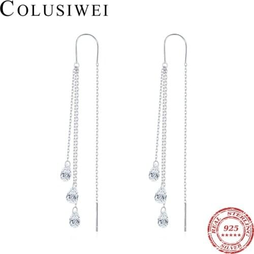 Colusiwe Dazzling 925 Sterling Silver Elegant Clear Cz Long Chain Dangle Earrings for Women Wedding Engagement Statement Jewelry