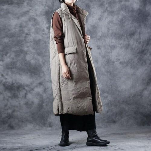 Fashion Warm Long Down Jacket Women Winter Loose White Duck Down Vest OL Style Lady Single Breasted Thicken Sleeveless Jacket