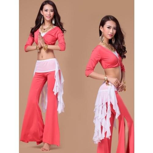 Women 1/2 Sleeve Belly Dancing Costume Set Femamle 3 Pcs (Top+Pants +Belt ) Bellydance Costume for Practice Stage Performance 18