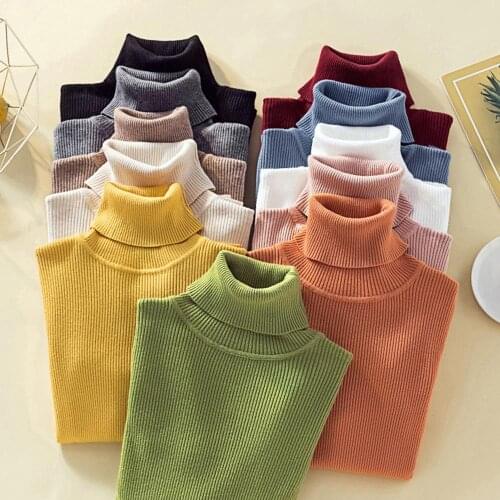 Jocoo Jolee Women Autumn Solid Candy Color Basic Sweater Casual Long Sleeve Turtleneck Slim Knitted Korean Harajuku Pullover