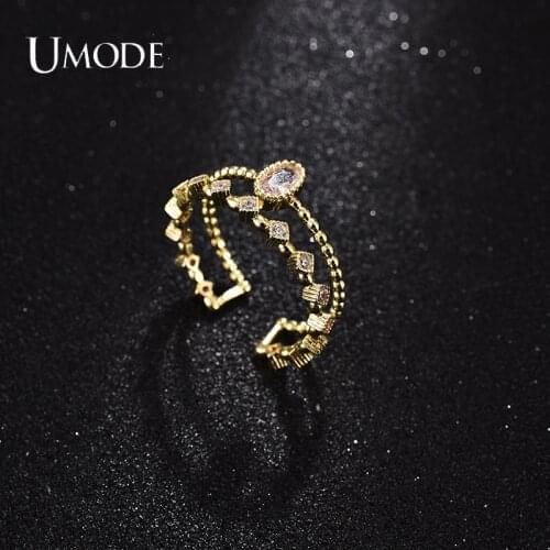 UMODE NEW Double Layer Irregular Inlaid CZ Ring for Women Femme Adjustable Wedding Rings Gold Color Fashion Jewelry UR0612