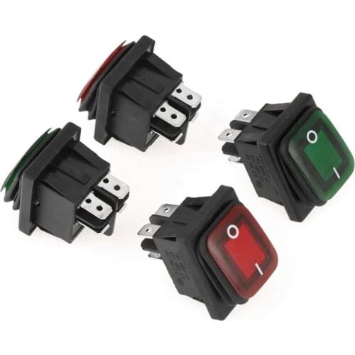 16A 250VAC 30x22 Waterproof Rocker Switch 6pin DPDT ON OFF ON 12V 220V Red Green LED Light Rocker Switch