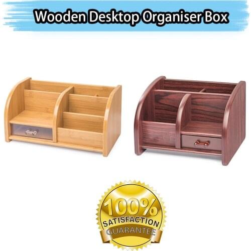 1x Wooden Desktop Organiser Box Pencil Organizer Office Stationary Storage Box Home Organiser