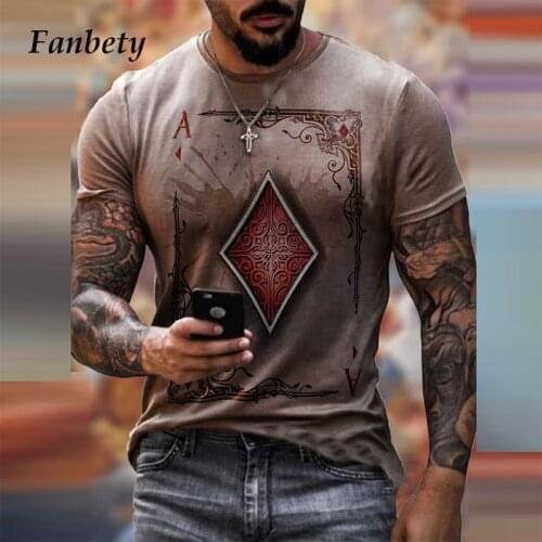 2021 Summer Men Casual O-Neck Male Tops Streetwear Male Harajuku Clothing Fashion Poker Card Printing Short Sleeve T Shirts 3XL