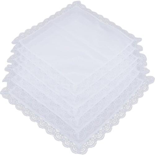5x 100% Cotton Hanky Lace Embroidery Handkerchiefs White Hankie Kerchief