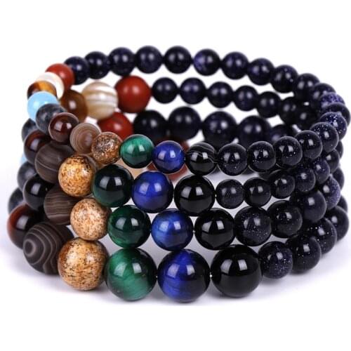 6pcs Natural Stone galaxyss bracelet blue sand star beads Bracelet buddhist yoga Healing meditation for Jewelry Making Free
