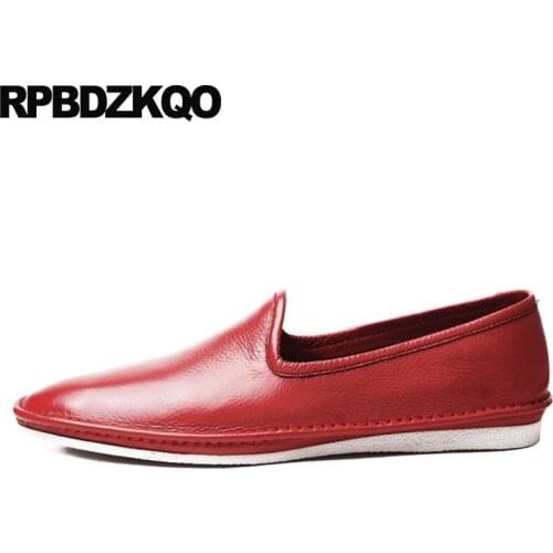 White Slip On Loafers Orange Red Luxury Fashion Men Shoes Runway Brand Soft Soled Flats Black Real Leather Designer New Driving