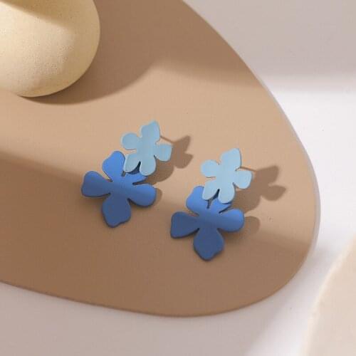 Floral Earrings Royal Blue Baby Blue Contrast Color Bright Earrings for Women Ear Jewelry Korean Style
