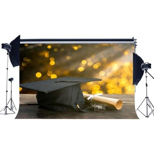 Graduation Ceremony Backdrop Diploma Trencher Cap Backdrops Bokeh Glitter Sequins Gloomy Wood Floor Photography Background