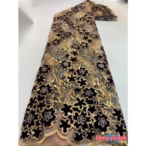 Exquisite gold sequins with velvet embroidery, African lace fabric, suitable for fashionable ladies' skirts