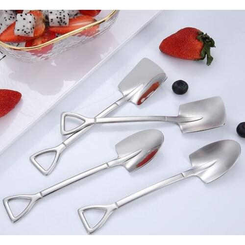 Creative Metal Ice Cream Coffee Spoon Shovel Shape Tea Spoons Stainless Steel Afternoon Tea Dessert Long Handle Spoon #L
