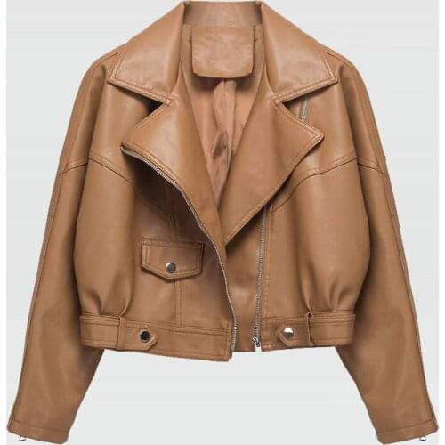 New Pu Leather Short Jacket Women Autumn Female Loose Streetwear Coat Moto Bike Soft Ladies Faux Leather Outwear Casual Wear