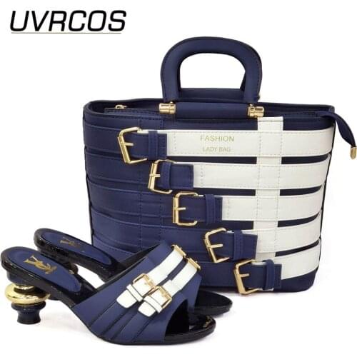 Summer Latest Design Italian Ladies Shoes with Matching Bags Set in Blue Color Women Shoes and Bags To Match Set Party shoe