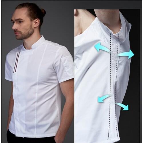 Summer male chefs jacket white shirt chef costume kitchen cook jacket Restaurant Uniform Barber Shop Workwear Overalls