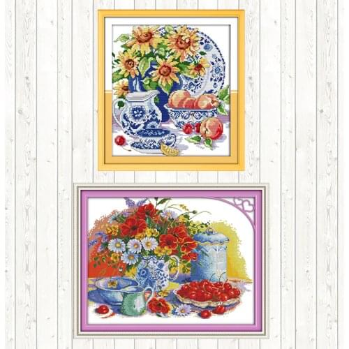 Celadon Sunflower DMC Cotton Thread Printed Canvas Cross Stitch Embroidery Kits DIY Needlework Crafts 14CT 11CT Counted Stamped