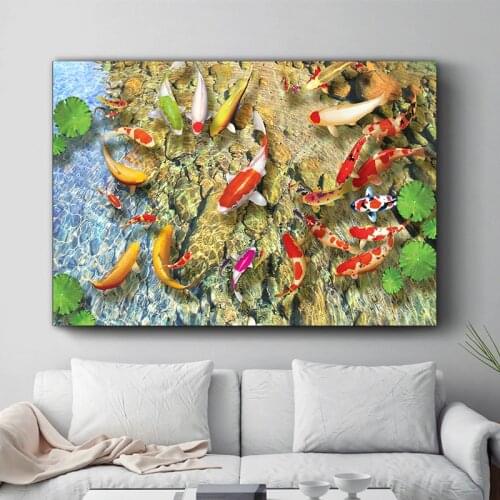 MUTU Wall Art Picture HD Print Chinese Abstract Koi Fish Landscape Oil Painting on Canvas Poster For Living Room Modern Decor