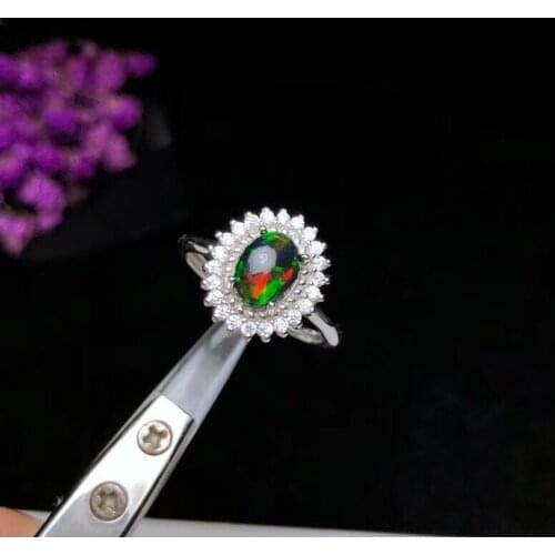 New products, natural black Opal ring, 925 silver inlay, hot selling. From Australia Beautiful fire