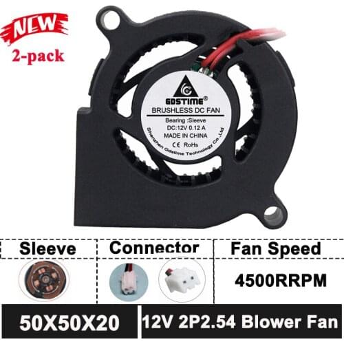 2PCS Gdstime 50mm 5020 50*50*20 12V Cooling Fan 2PIN 5CM 3D Printer Cooling Turbine Blower Fan Coole