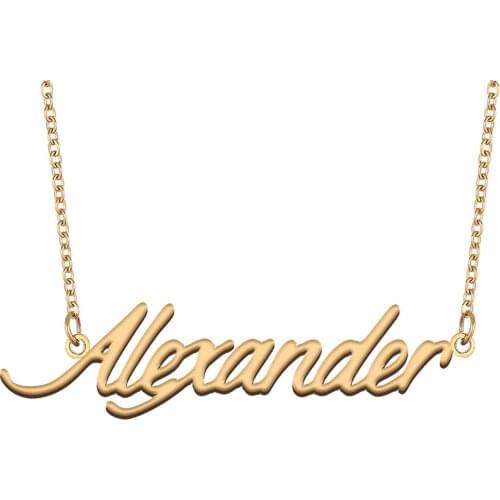 Alexander Name Necklace for Women Stainless Steel Jewelry 18k Gold Plated Alphabet Nameplate Pendant Femme Girlfriend Gift