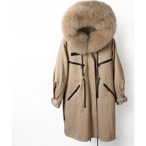 Real rabbit fur coat women long winter jacket 2020 new plus size waterproof parka detachable fox fur collar thick warm outerwear