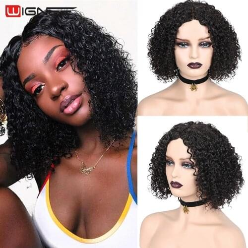 Wignee Bob Wig Curly Human Hair Wig Lace Part Brazilian Remy Human Hair 150% Density Afro Curl Wigs for Women Human Hair