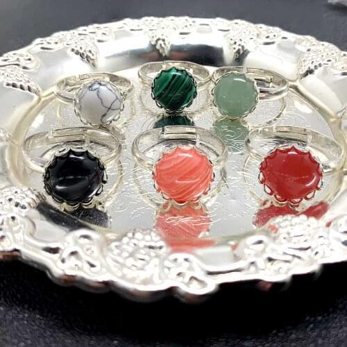 Charms Natural Stone Jewelry Rings for Women 10mm Crystal Rings Amethys Pink Crystal Adjustable Jewelry Gifts Ring