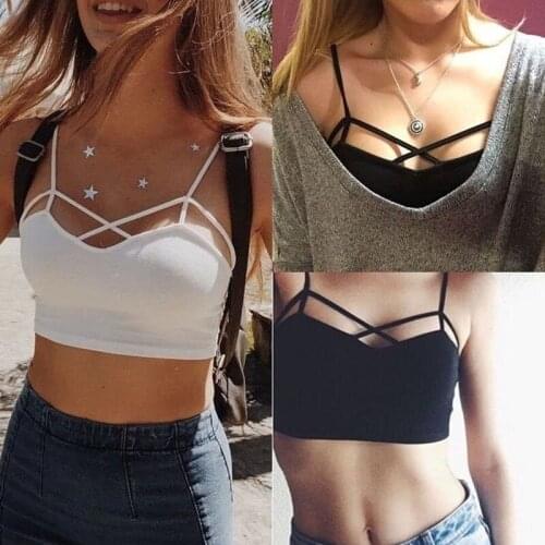 Sexy Women Cut Out White Bra Bustier Crop Top Strappy Cropped Bandage Padded Tank Tops Camisole