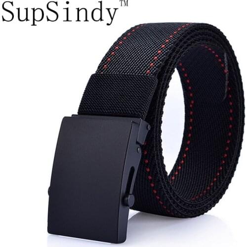 SupSindy mens canvas belt Alloy automatic buckle nylon military belt Army tactical belts for Men best quality Male strap black