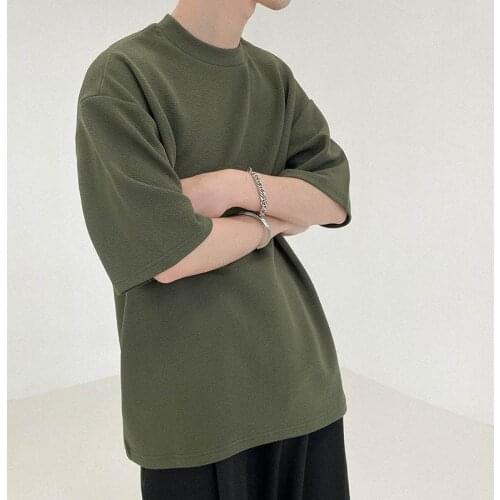 Chiffon Solid Round Neck Short Sleeve T-shirt Men Loose Casual Half Sleeve Mens Shirt Basic Summer Fashion T-shirts Man 2021