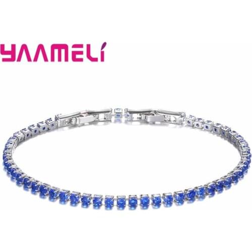 Sparkling 10 Colors Crystals Claw Setting Fashion Thin Bracelets For Women Bride Wedding 925 Sterling Silver Jewel