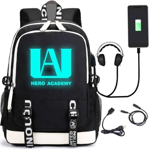 My Hero Academia Luminous Backpack With USB Charging Port School Student Bag Travel Laptop Backpack Cosplay Prop