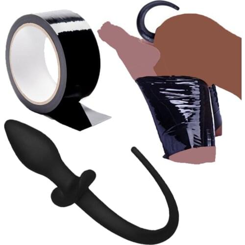 Pig tail anal plug Tape sex toy Butt product for woman Restraints Handcuff Bondage Slave cosplay submisson puppy piggy girl game