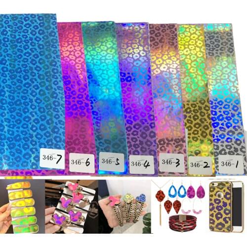 Leopard Pattern Holographic Embossed Metallic Laser Mirror Reflective PU Faux Leather Fabric for Shoe/Bag/Handbag/Craft