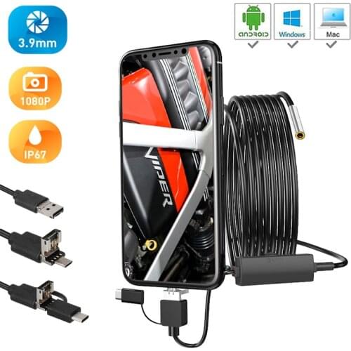 USB Type C Endoscope 3 In1 3.9mm 1080P Tube Endoscope Snake Inspection Camera Ip67 Waterproof Scope 6 Led Android PC Smartphone