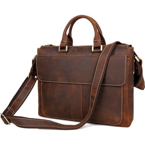 Nesitu Vintage Brown Thick Real Skin Genuine Crazy Horse Leather Men Messenger Bags 14'' Laptop Briefcase Portfolio M7113