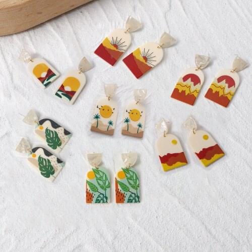 Lifefontier Multitype Geometric Printing Acrylic Drop Earrings for Women Graffiti Plant Dangle Earrings Korean Fashion Jewelry