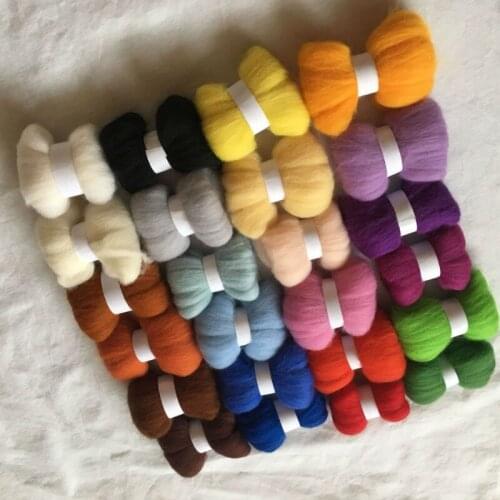 WFPFBEC WOOL FELT FIBER 70s wool for needle felting wool roving doll kit 24colors 5g/10g/20g/50g/100g/color