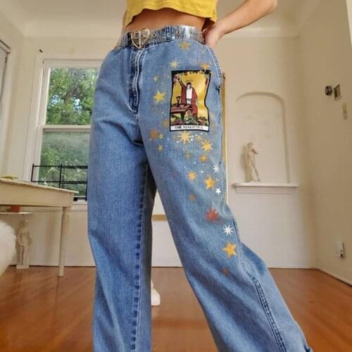 Cute Cartoons Pattern Printed Womens Jeans 2021 Spring Denim Trousers fit Young Girl Jean Pant Female Trousers S-3XL Large size