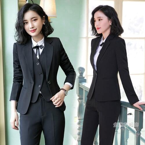 Womens suits 2019 autumn new temperament single buckle professional decoration body slimming trousers womens two-piece suit