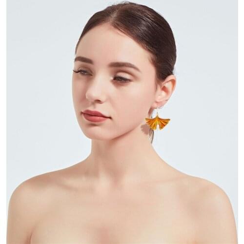 CRLEY Ginkgo leaf dangle earring jewelry for women unique enamel statement red yellow blue green drop earrings for women
