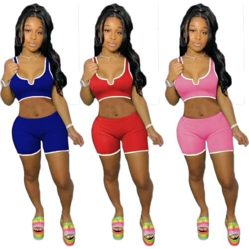 2021 Spring Women Set Crop Tank Top + Short Pants Striped Sportsuit 2 Piece Sets Womens Outfits
