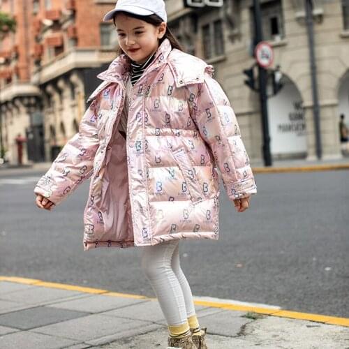 Girls winter new down jacket Girls thickened cold resistant jacket Girls fashion long warm jacket Girls letter print down jacket