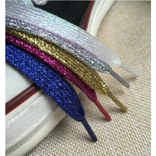 1 Piar New Sneakers Shoelace Gold Shoelace Silver Flat Shoes Laces for Women Shoes Girl Shoes Multi Color Shoelace