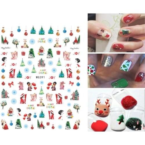10PCS Christmas Santa Claus Snowflake Nail Sticker 3D Pine Tree Gift Bell Star Snowman Self-adhesive Nail Slider